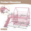 Lit superposé double en métal avec escalier de rangement, glissière, rails de sécurité, rose-1586324447