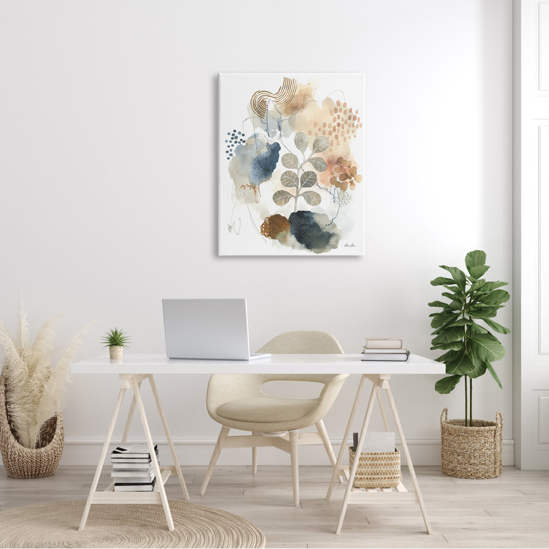 «Modern Abstract Botanicals Spiral Shape Collage» par Laura Horn - Peinture, Toile tendue, H 40 po x l 30 po x P 1,5 po
