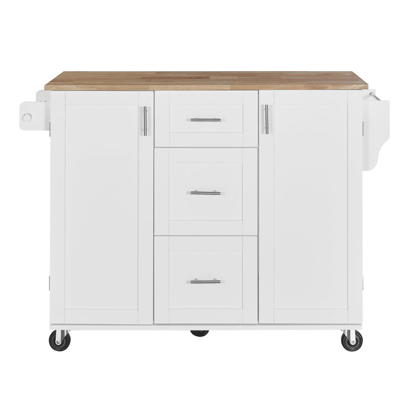 K&K Rolling Kitchen Island With Storage, White