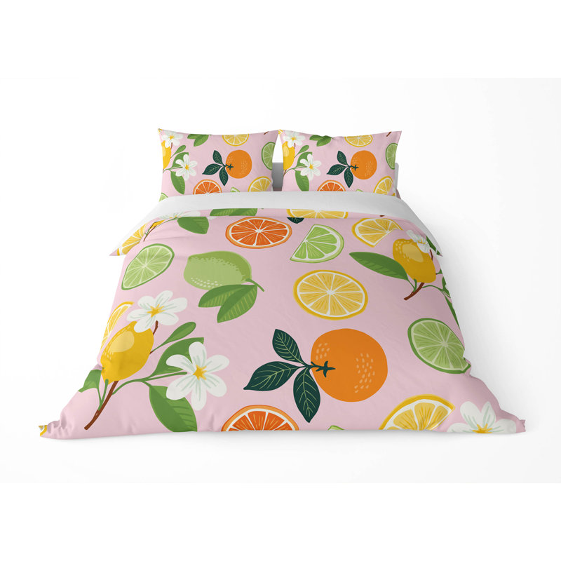 Ensemble d'édredon léger Sunny Citrus, Édredon grand + 2 taies d'oreiller standard, Rose