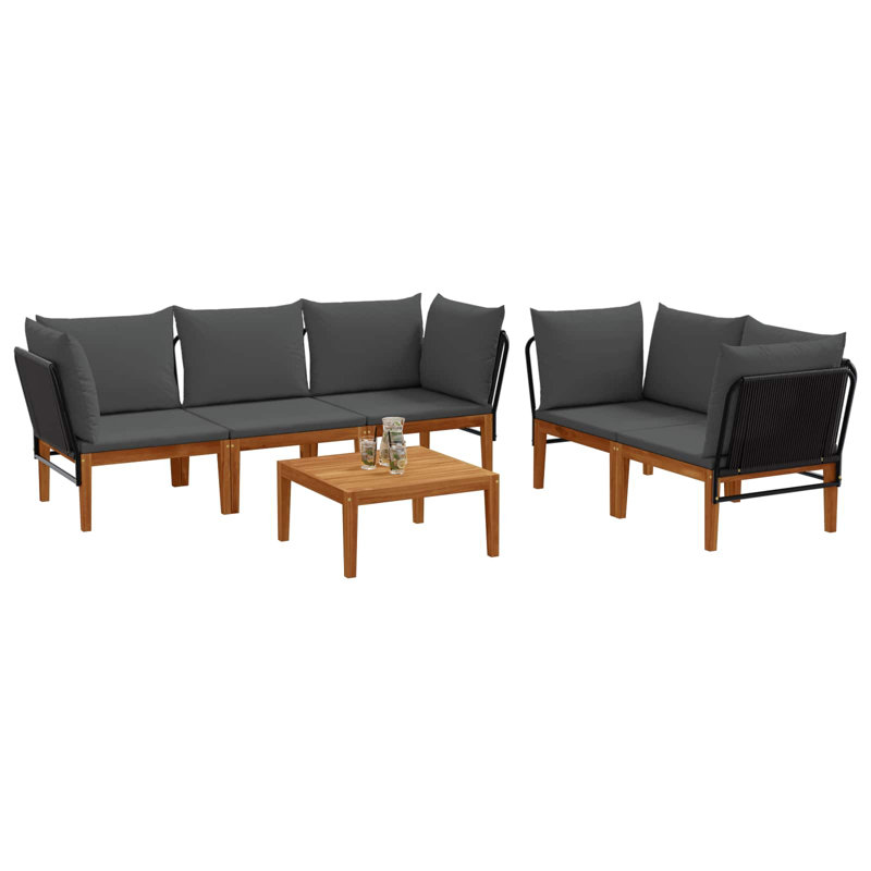  Garden Lounge Set Solid Acacia Wood & Rope Sofa Outdoor Furniture Patio, Anthracite Cushion/Natural Black Frame