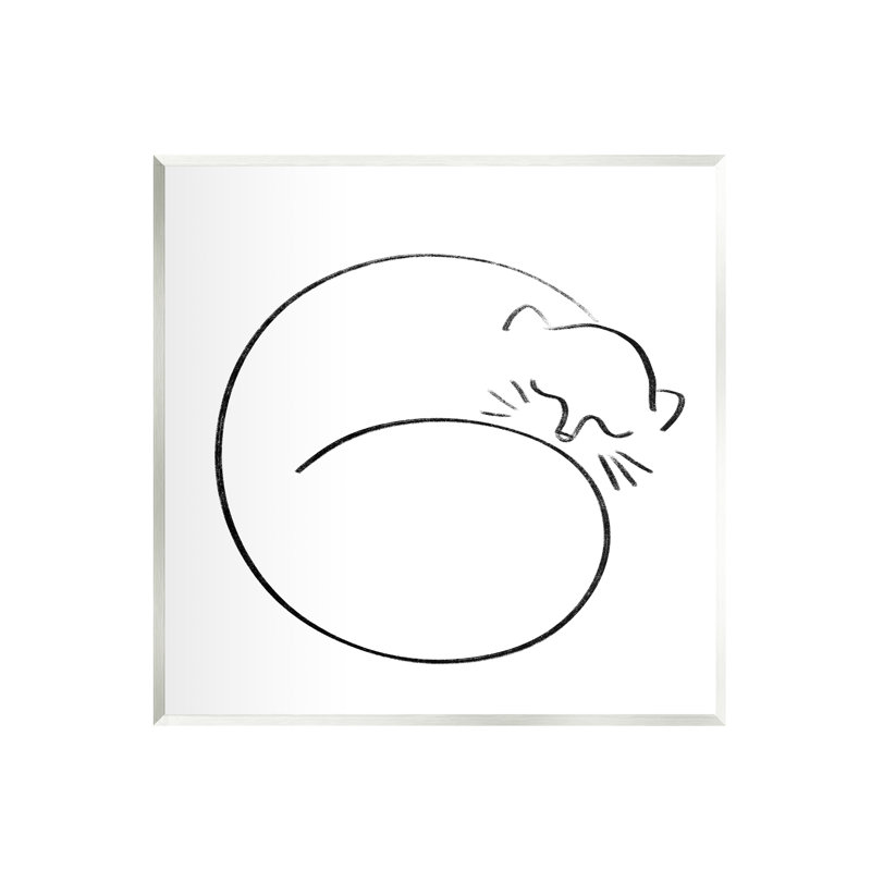 Minimal Cat Line Doodle - impression, Bois, H 12 po x l 12 po x P 0,5 po