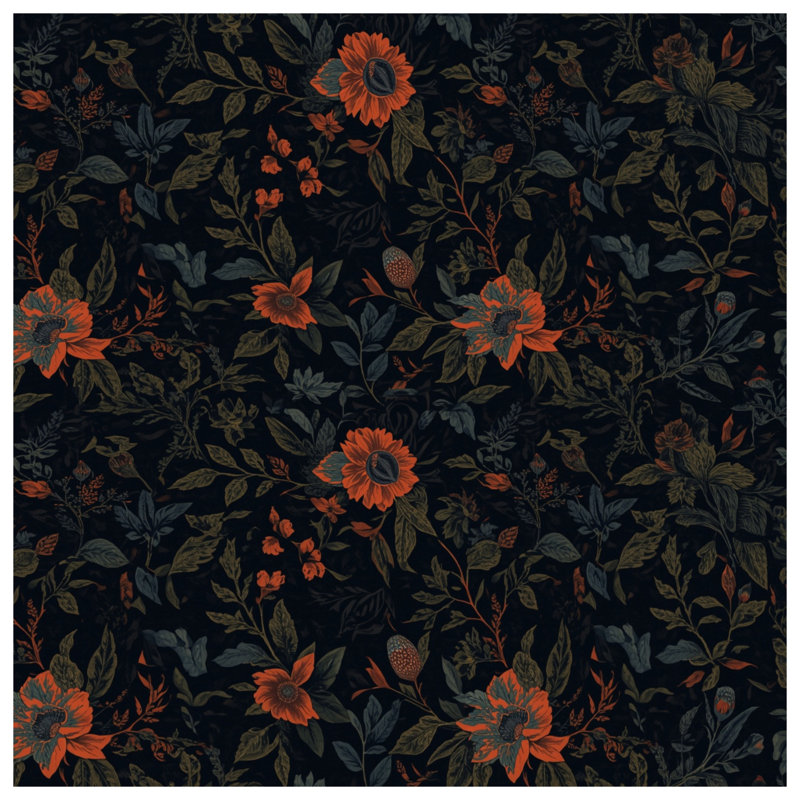 Dark Floral Pattern Bath Mat, 34in W x 21in L