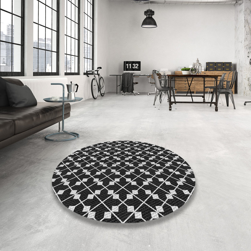 Tapis noir à motif géométrique Knopp, Rond 4 pi