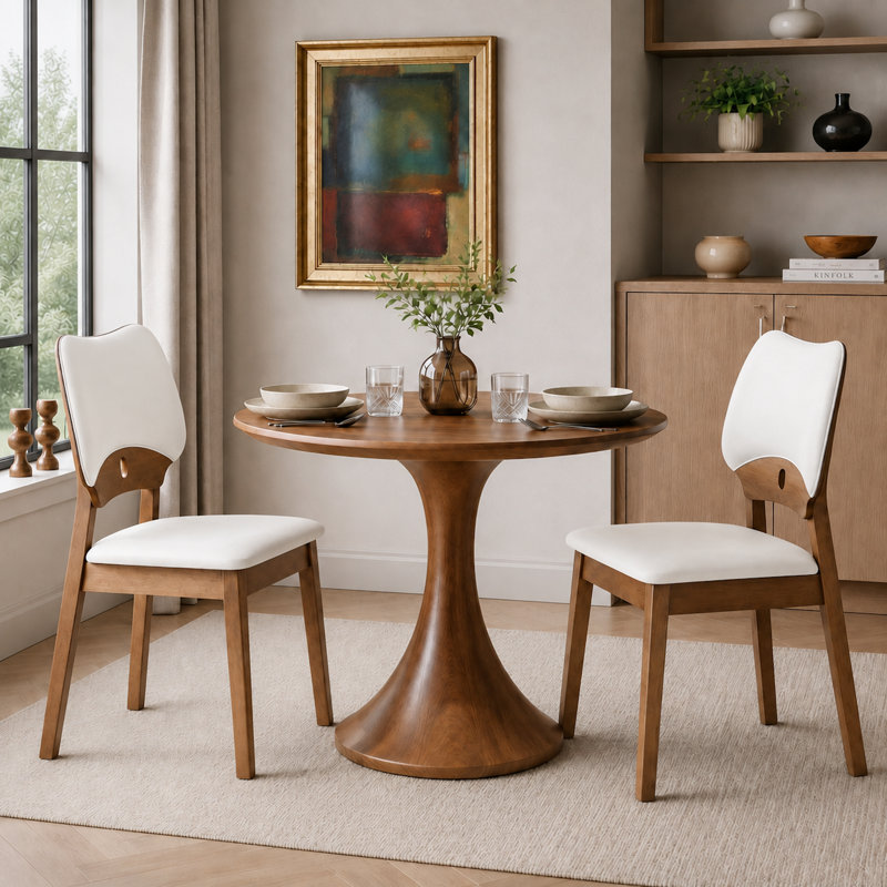 Chaises de salle à manger rembourrées modernes avec structure en bois incurvée, Blanc / Brun
