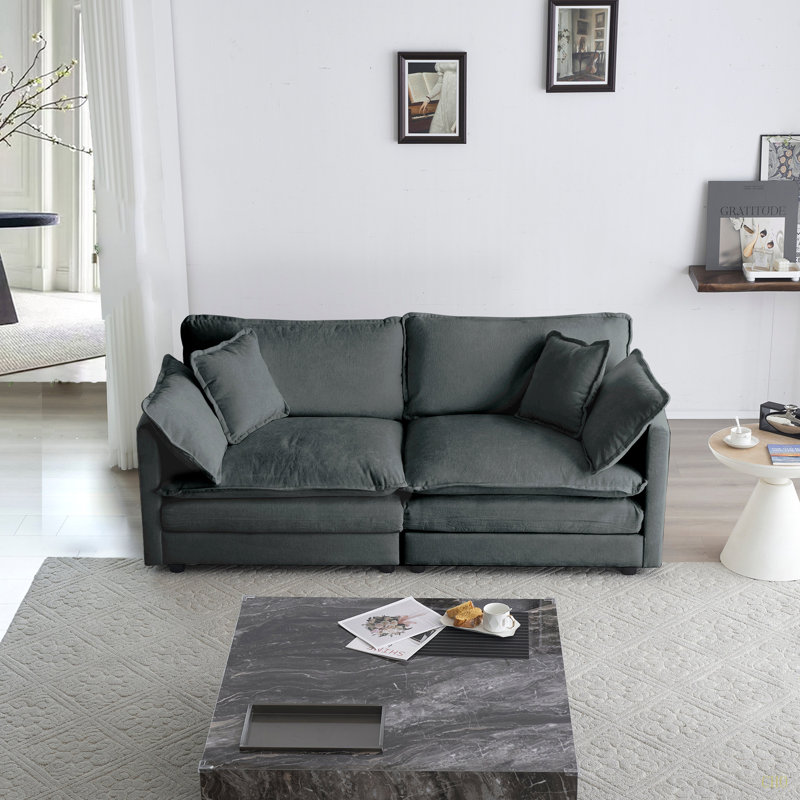 Canapé pour causeuse moderne en tissu de 2 po avec 4 coussins, chenille, Gris
