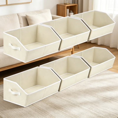 Ensemble de 6 bacs de rangement trapézoïdaux, paniers de rangement en tissu pour tablettes, organisateurs de placard pour jouets, vêtements et serviettes, bacs de rangement non tissés pliables pour l'organisation à domicile, beige