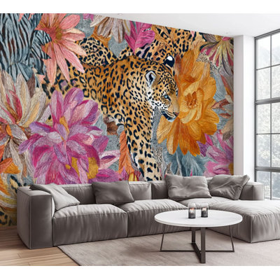Wall Mural Peel and Stick Wallpaper Leopard tiger mix furry skin seamless Self-Adhesive Removable Contact Paper Wall Decor for Living Room Bedroom 100"H x 144"W