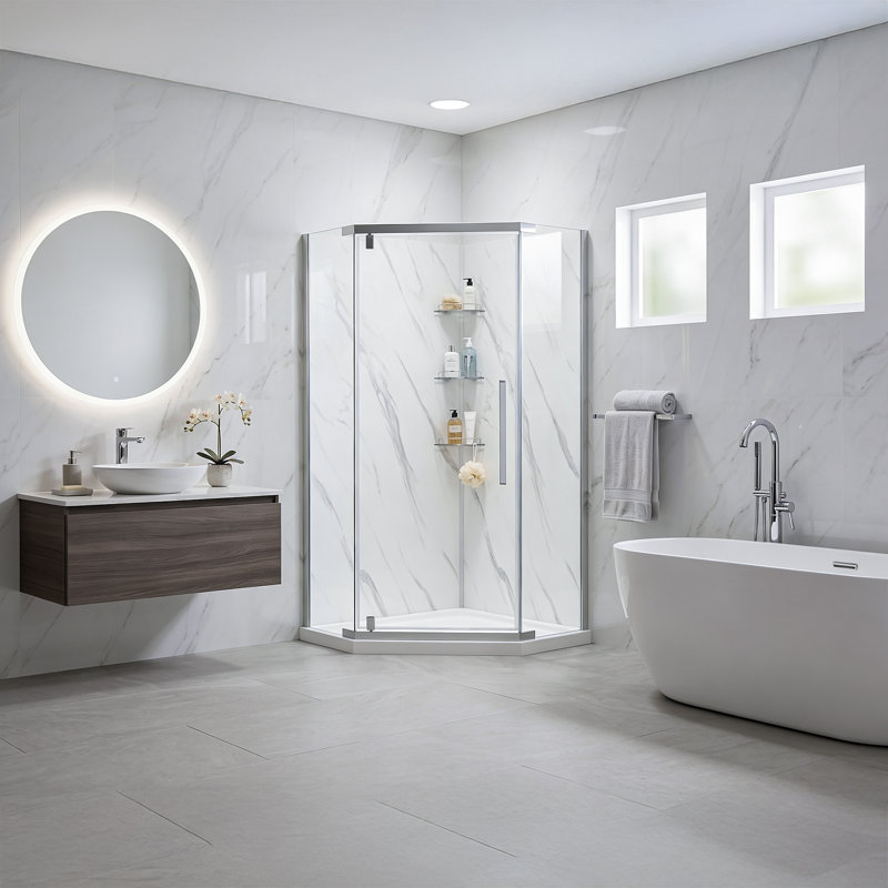 Capri 36 In. W X 36 In. D X 79 In. H Neo Angle Brushed Nickel Shower Kit