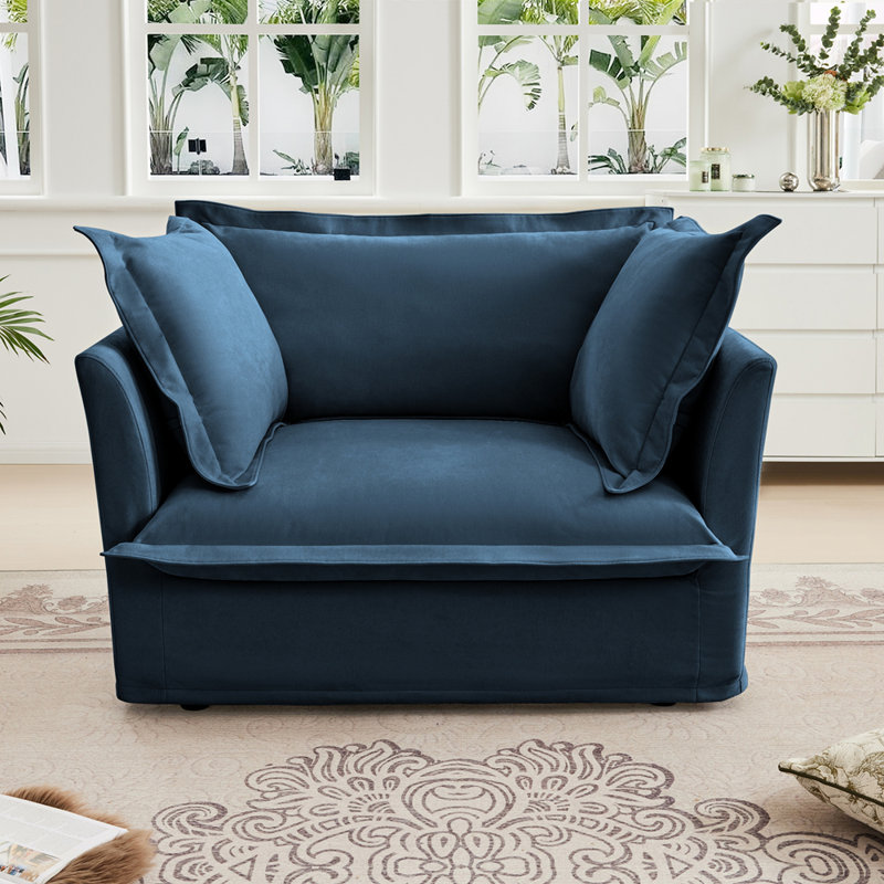 Canapé simple contemporain à siège profond et confortable, Bleu