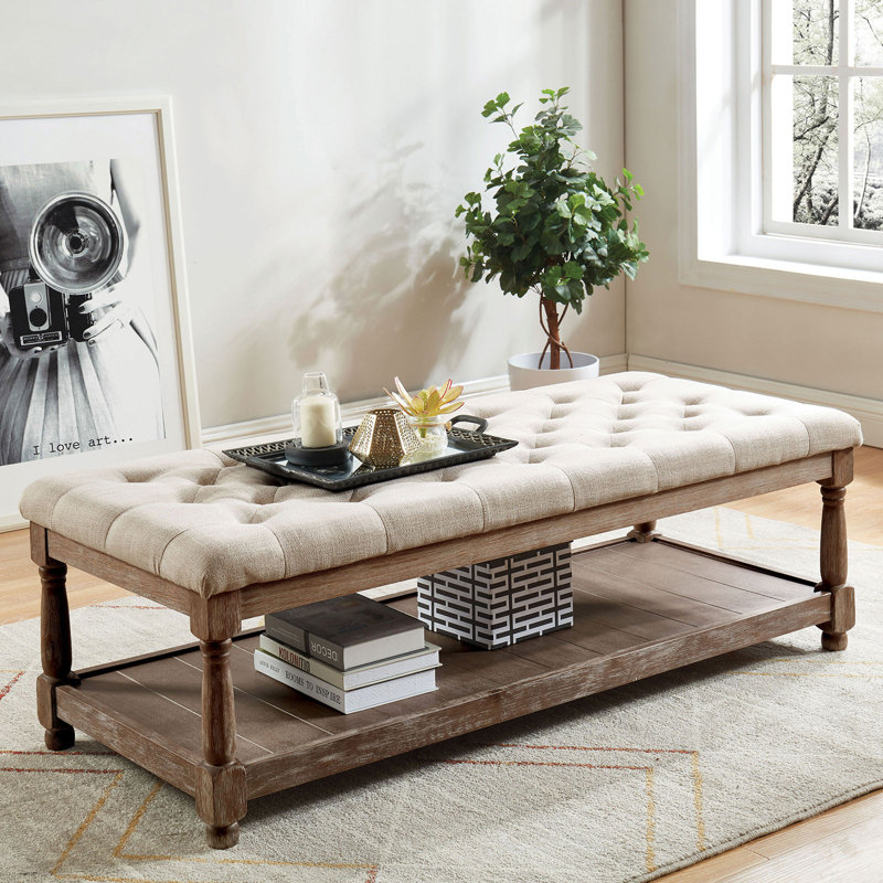 Banc de rangement rembourré avec tablettes Hetzel, Beige,  H 18,25 po x l 54 po x P 23 po