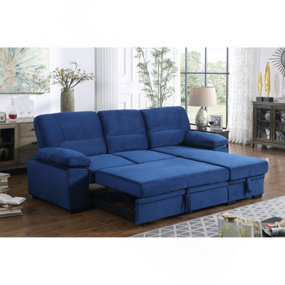 Canapé-lit modulaire réversible en tissu de velours bleu 97,5 po Kipling