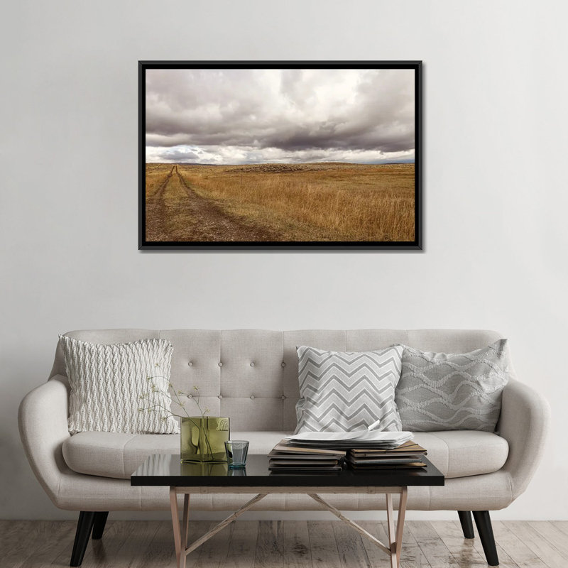 Storm Clouds Over Montana Prairie, Black Floater Framed Canvas, No Mat, 32" H x 48" W x 1.5" D