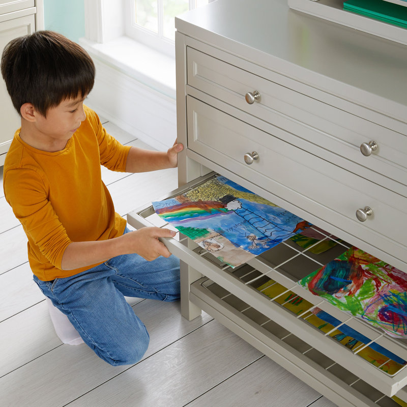 Gray Wooden Kids' Art Storage with Drying Racks