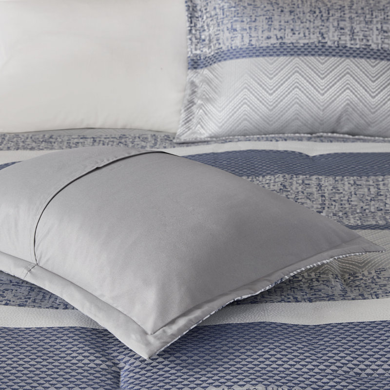 Navy and Gray Geometric Jacquard Queen Comforter Set