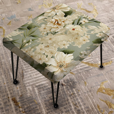 White Antique Country House Floral Charm - Floral Rectangle Ottoman