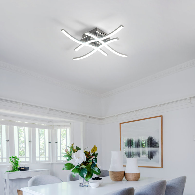 Liara LED Ceiling Light, Curved Design 4 Built-In LED Boards Flush Mount Light, 6000  Kelvins, Silver