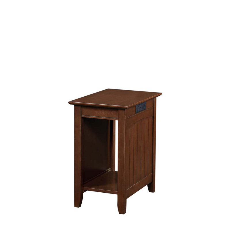 Morral Solid Wood End Table and Built-In Outlets, Espresso