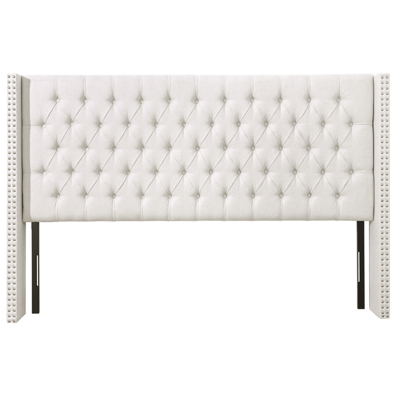 Tête de lit tapissier avec capitonnage à boutons, Crème, crème, Très grand