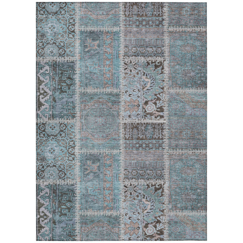 Tapis bleu sarcelle 9 pi x 12 pi bleu turquoise et beige