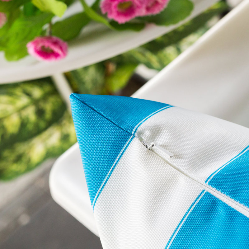 Josephine Striped Outdoor Reversible Throw Pillow, Aqua