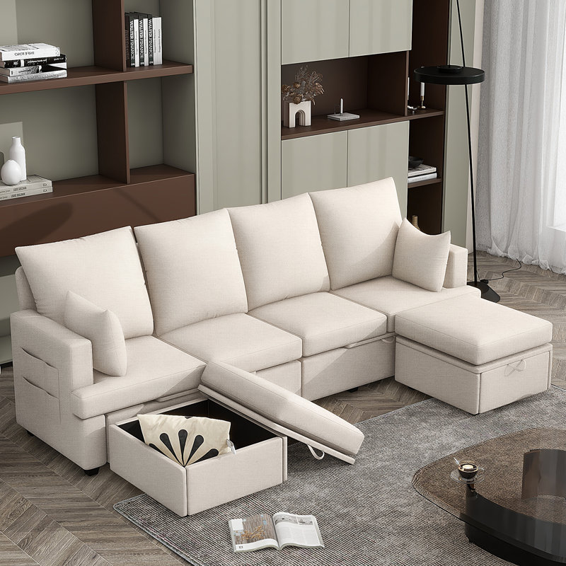 Modular Sofa With Memory Foam Cushions And Movable Seats