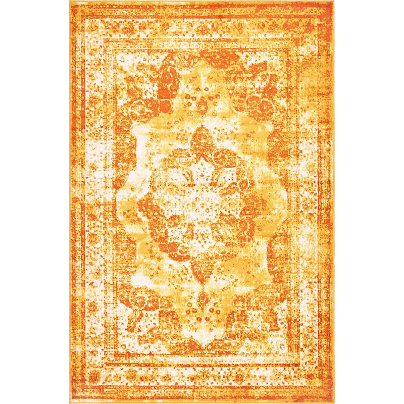 Sandrine Ikat Area Rug in Orange, Rectangle 2'2" x 3'