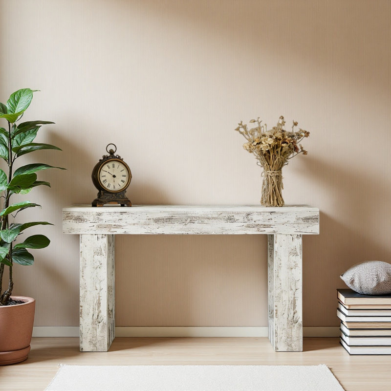 Stable TV Stand,Elegant Console Table,Wooden Side Table, Vintage White