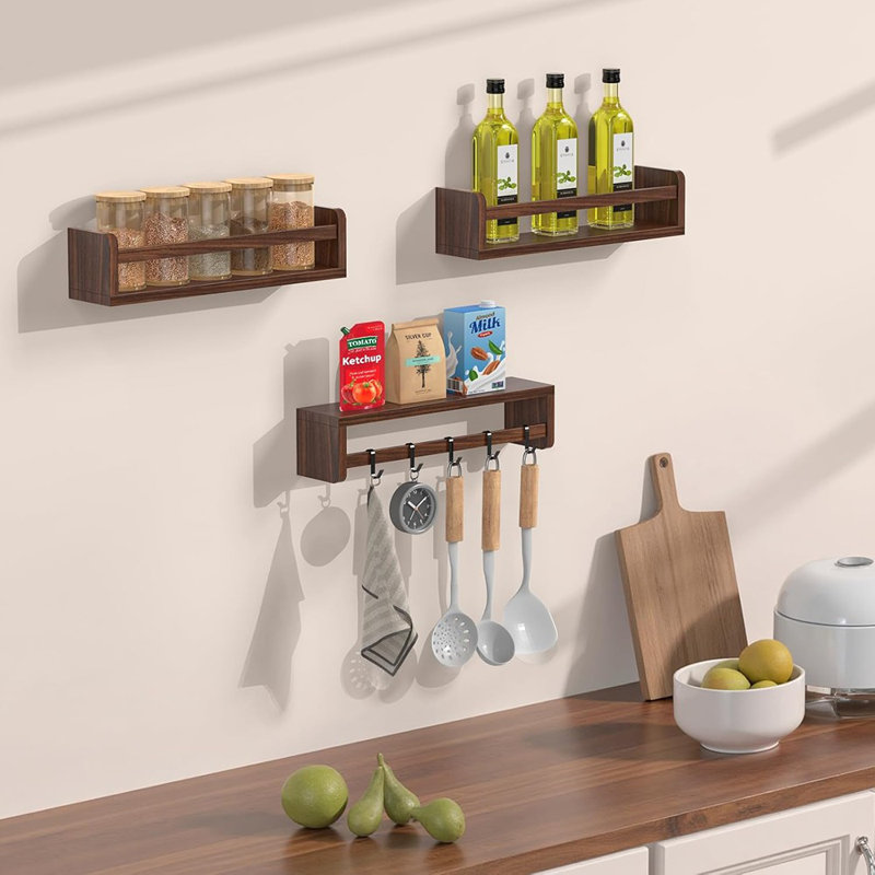 Nursery Floating Book Shelves Set Of 3, Wooden Wall-Mounted Kids Bookshelves,Walnut, Walnut