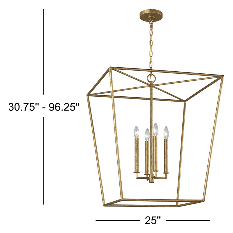 Ellen Degeneres Viota 4 Light Dining Room Entry Hallway Pendant, 96.25" H x 25" W x 25" D, Casted Gild