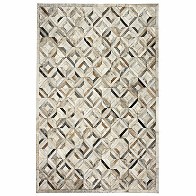 Tapis en cuir de vache / beige / brun à motif géométrique en cuir de vache Margot