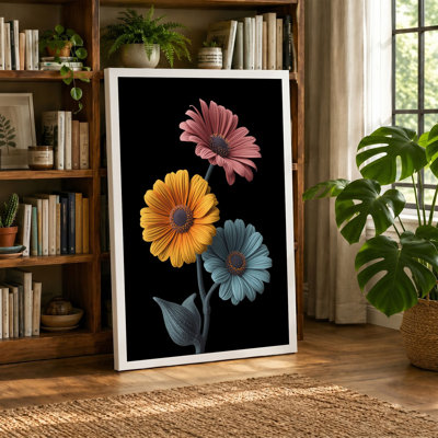 Three Gerbera Blooms Botanical - Wrapped Canvas