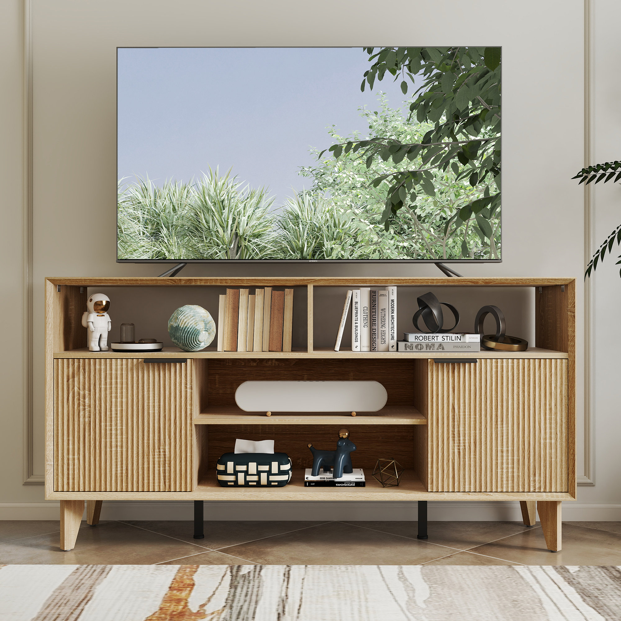 George Oliver 59" Fluted TV Stand for TVs up to 65"with 2-Door | Wayfair
