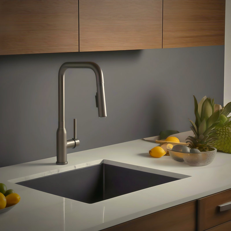 Houzer Quartztone 16 inch Slate Granite Composite Dual Mount Single Bowl Bar Sink - E-100 SLATE