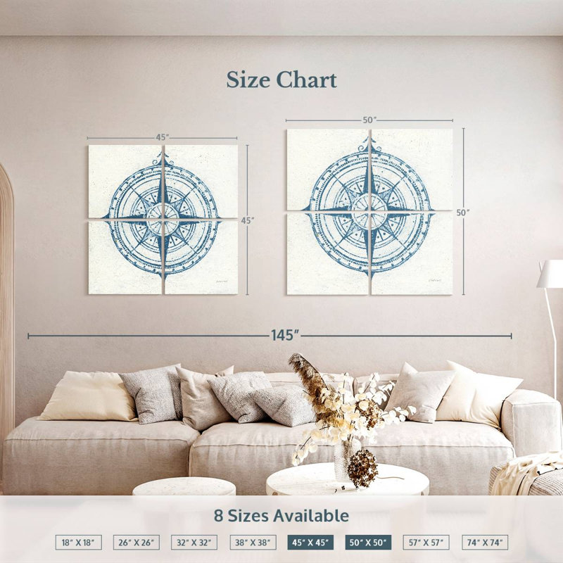 Aletra indigo doré rose des vents, H 45 po x l 45 po