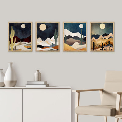 «Midnight Moon Cactus Desert Dune Nature», ensemble de 4 reproductions de cadres photo simples
