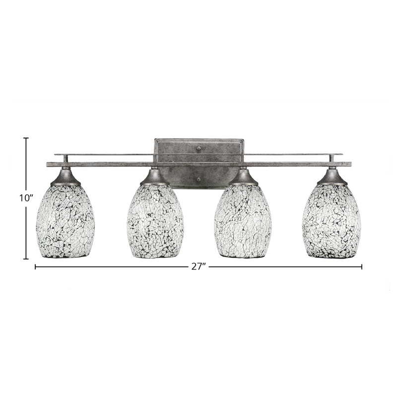 Uptowne 4 Light Bath Bar Shown In Aged Silver Finish With 5” Black Fusion Glass