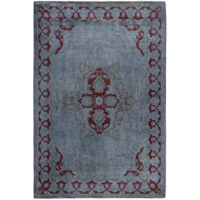 Tapis unique noué à la main Rachal - gris, 6 pi 1 po x 9 pi 1 po