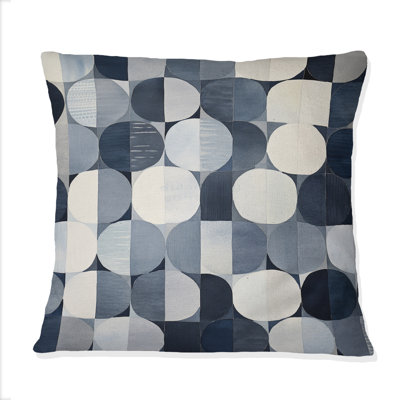 Coussin à motif de cercles aquarelle en bleu délavé rétro III