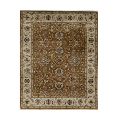 Tapis brun et ivoire de haute qualité noué à la main