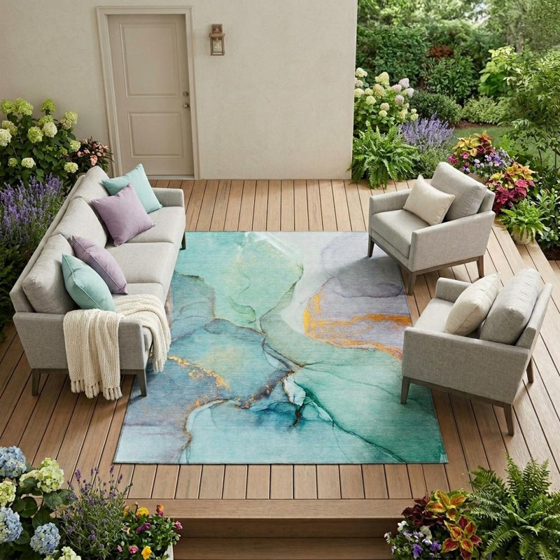 Tapis extérieur lavable antidérapant 9 pi x 12 pi bleu sarcelle