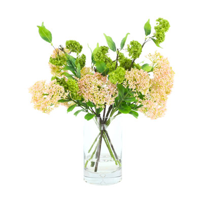 Faux Snowball Hydrangea Arrangement in Vase