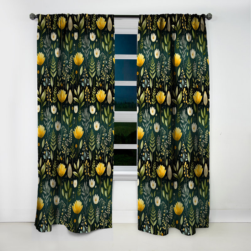 Botanical Bliss Boho Pattern - Floral Curtain - Blackout Floral Curtain - 1 Panels, L 52 po x L 120 po