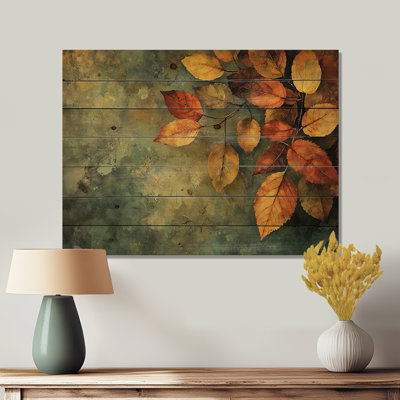 Leaves Brown Forest Tranquility III - Leaves Wood Wall Decor - On Natural Pine Wood