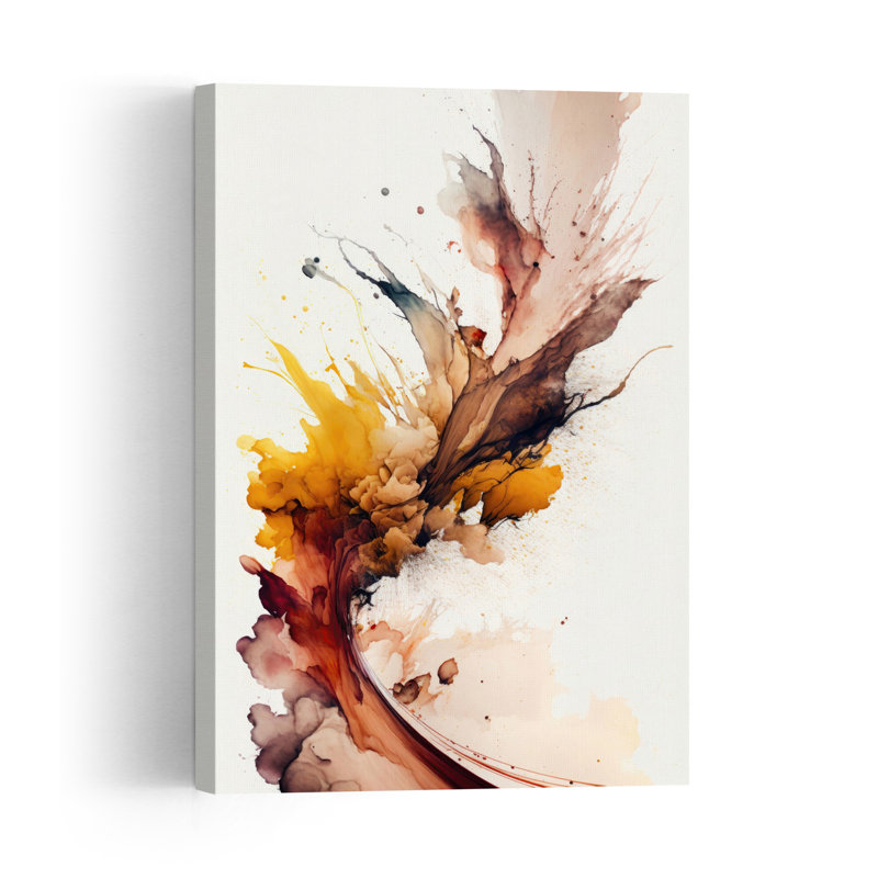 Golden Ink Bloom Abstract Modern Wall Art Print by Mauro - Wrapped Canvas Print, 91.44cm H x 60.96cm W