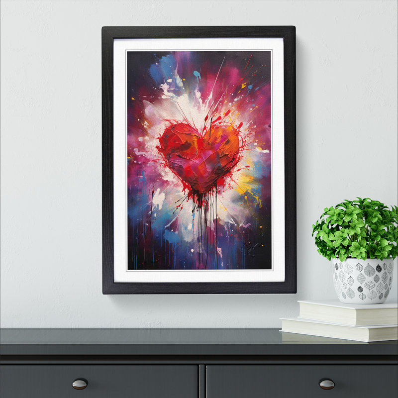 Love Heart Gestural No.2 - Framed Print, Black , 46cm H x 34cm W x 2cm D