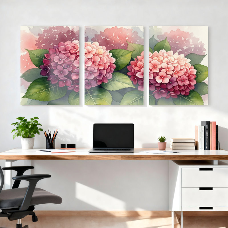 Hydrangea, reproduction d'art sur toile tendue sur toile, ensemble de 3, H 18 po x l 36 po