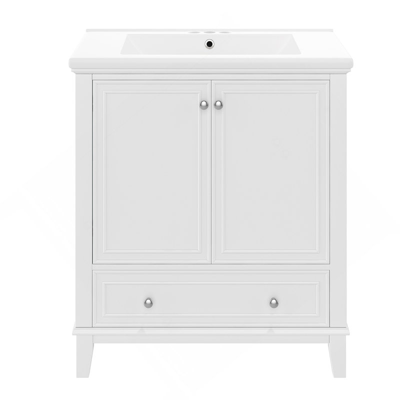 Ensemble de meuble-lavabo 30 po avec lavabo, armoire de salle de bain multifonctionnelle avec portes et tiroir, cadre solide et panneau de fibres à densité moyenne, blanc (ancien sku: sy999606aak)