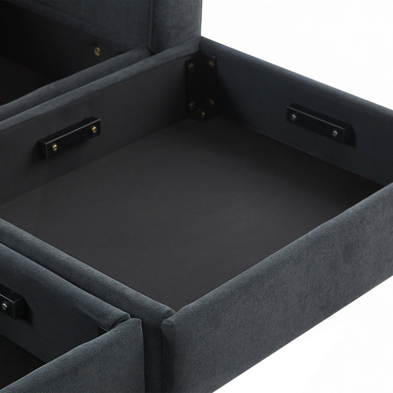 Canapé modulaire rembourré en L avec repose-pieds mobile, Chenille noir