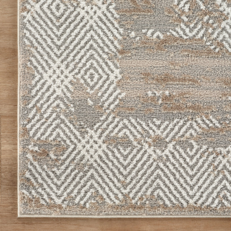 Alison Beige & Gray Abstract High-Low Modern Rug, 5'0" x 7'10", Beige/Gray